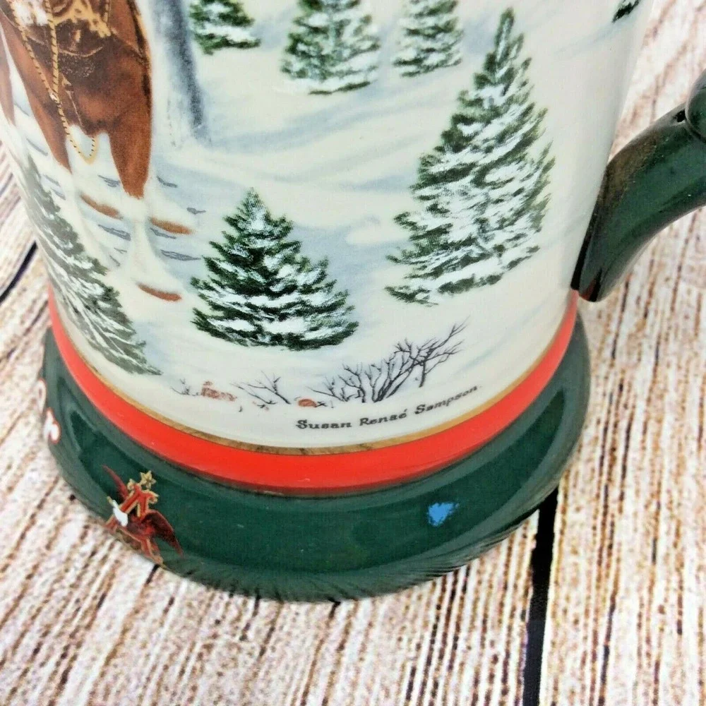 1991 Budweiser Anheuser‎ Busch Holiday Beer Stein Clydesdale Horses Vintage Mug